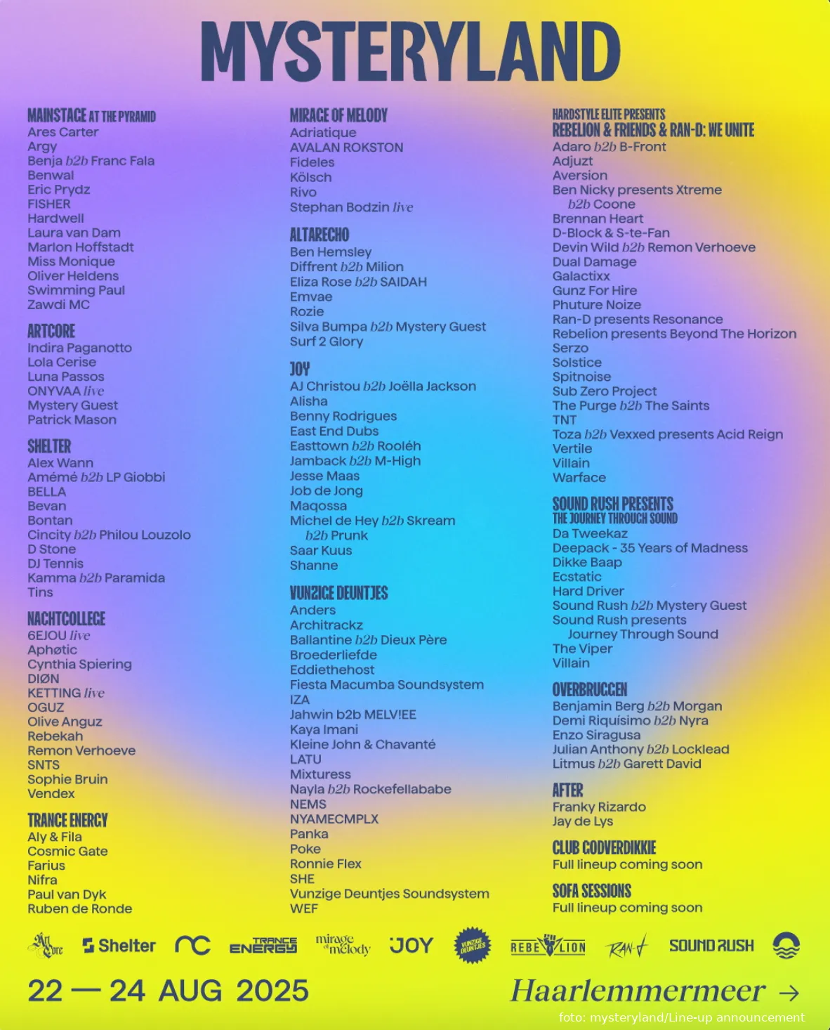 Festivalfans opgelet: Mysteryland 2025 onthult epische line-up